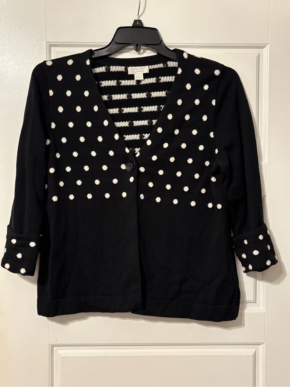 Christopher & Banks Black Cardigan with White Polka Dots